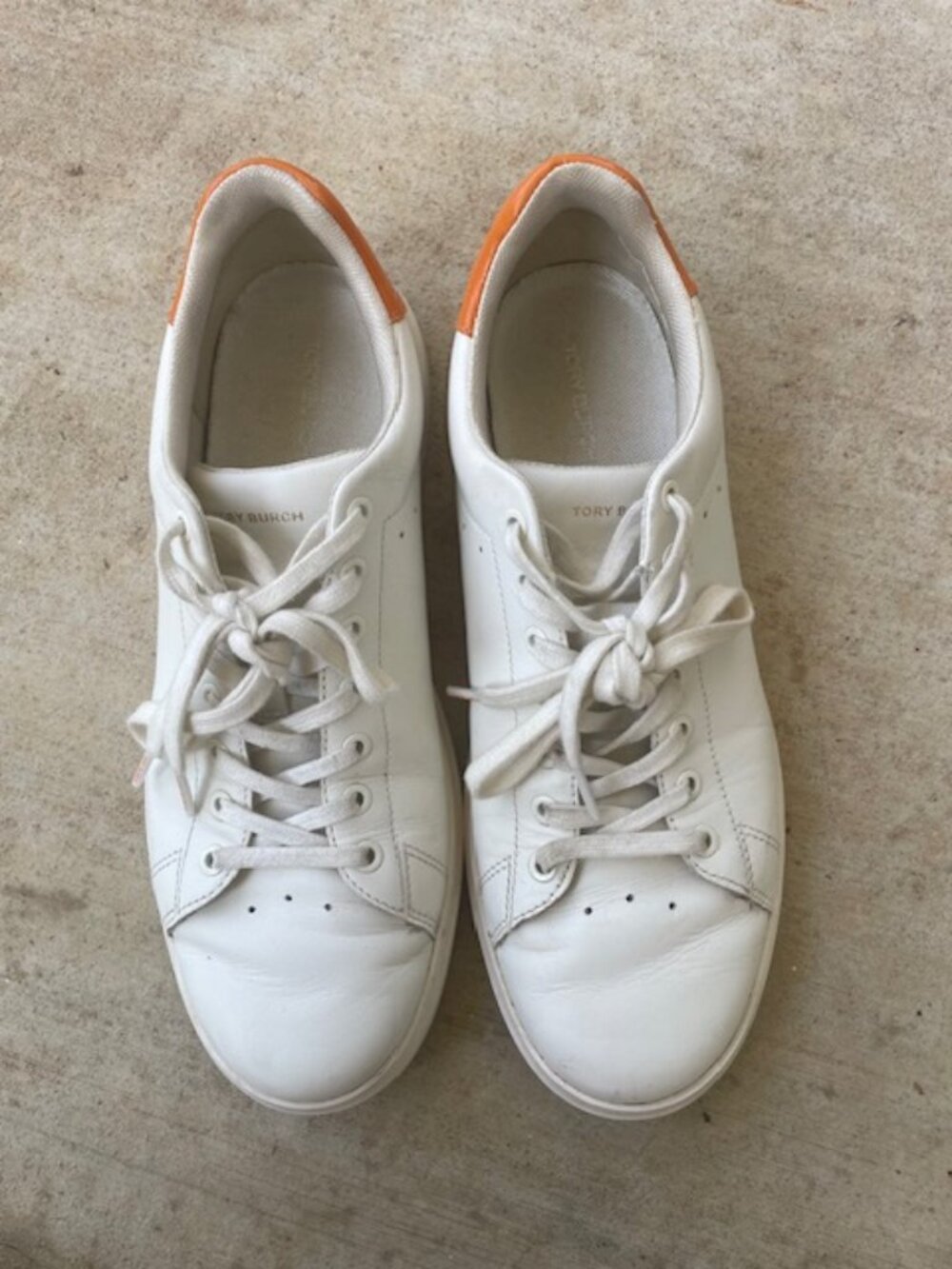 Tory Burch Women's Howell Court Leather Sneakers, White Orange, Size 9 - Picture 6 of 8
